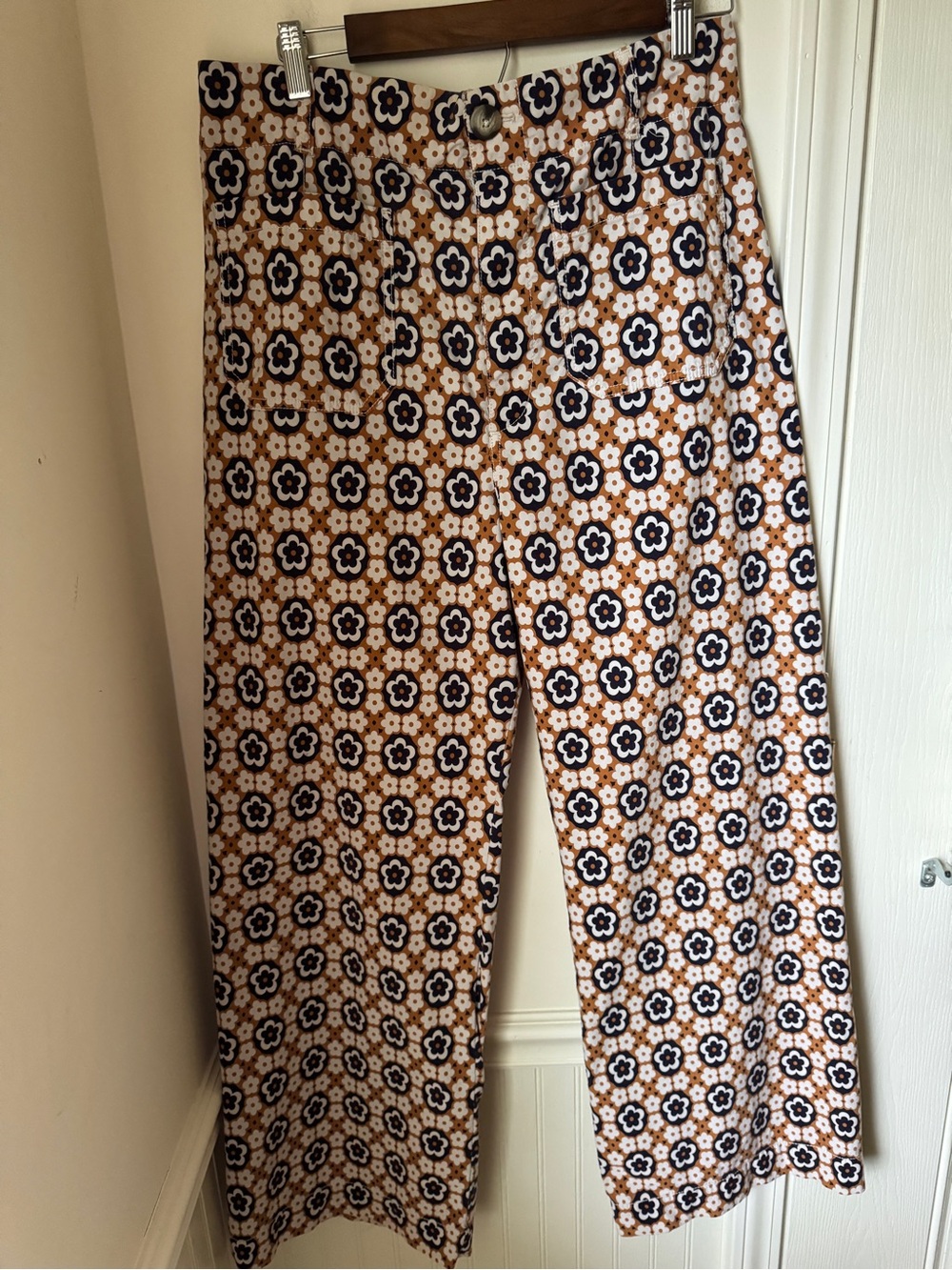 Maeve By Anthropologie The Colette Brown and White Floral Wide-Leg Chinos 32T